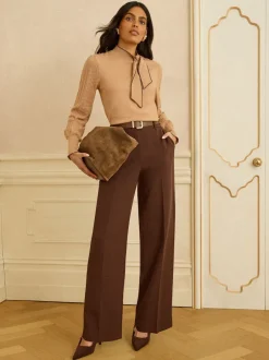 Love & Roses - Pantalons amples Marron chocolat