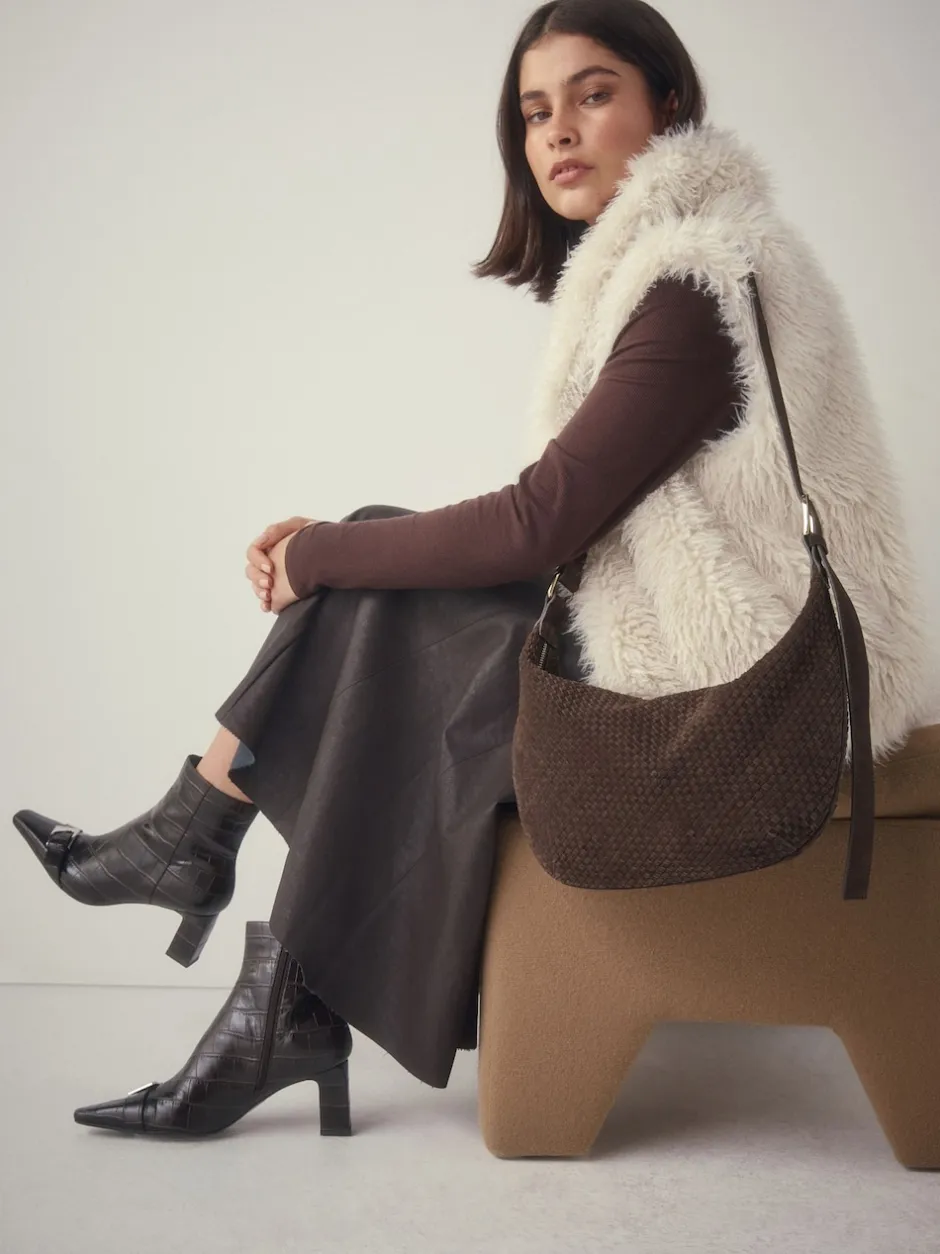 Next Marron chocolat - N. Premium sac bandoulière en Daim tissé Clearance