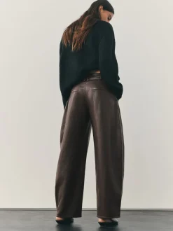 Nothing Ordinary Marron chocolat - Pantalon Regular en similicuir à jambe large New