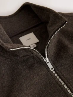 Next Marron chocolat - Polaire zippée aspect laine à col cheminée Clearance