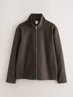 Next Marron chocolat - Polaire zippée aspect laine à col cheminée Clearance