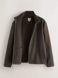 Next Marron chocolat - Polaire zippée aspect laine à col cheminée Clearance