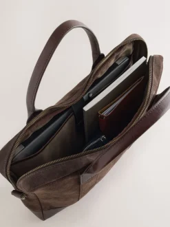 Next Marron chocolat - Porte-documents en daim Discount