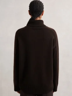 Reiss - Pull col roulé en laine et cachemire Brooklyn Marron chocolat Outlet