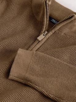 Next Marron chocolat - Pulls à encolure zippée texturé en maille (3-16ans) Clearance