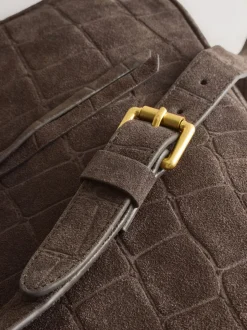 Next Marron chocolat - Sac à bandoulière Messenger en daim croco Online