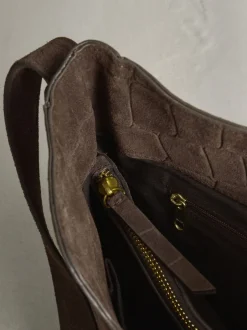 Next Marron chocolat - Sac à bandoulière Messenger en daim croco Online