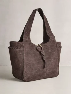Next Marron chocolat - Sac bandoulière en Daim effet croco Outlet