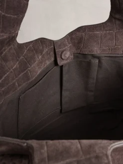 Next Marron chocolat - Sac bandoulière en Daim effet croco Outlet