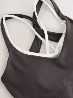 Next Marron chocolat - Soutien-gorge de sport Active Power à dos croisé double couche Clearance