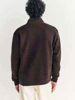 Next Marron chocolat - Sweat à col cheminée zippé en jersey riche en coton