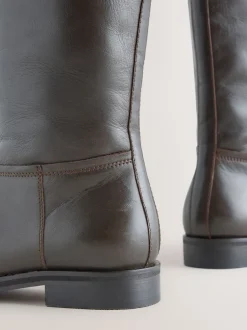 Next Marron chocolat en cuir - Bottes d’équitation plates Forever Comfort® Discount