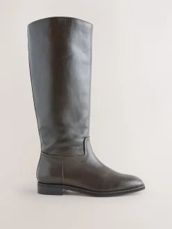 Next Marron chocolat en cuir - Bottes d’équitation plates Forever Comfort® Discount