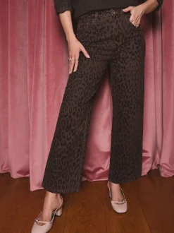 Love & Roses - Raccourci Ample Jeans Marron chocolat imprimé léopard floqué Best