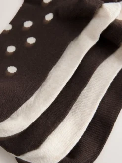Next Marron chocolat/blanc à pois - Paquet de chaussettes de cheville 5 Clearance