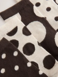 Next Marron chocolat/blanc à pois - Paquet de chaussettes de cheville 5 Clearance