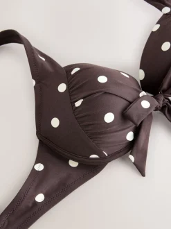Next Marron chocolat/crème à pois - Haut de bikini rembourré à armatures avec nœud sur le devant Clearance