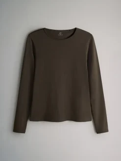 The Set Marron chocolat/marron taupe/marron clair/neutre - 7 Lot Manches longues Col rond T-shirt Clearance