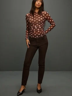 Next - Haut en maille latérale froncée à manches longues Marron chocolat/rose à pois Online