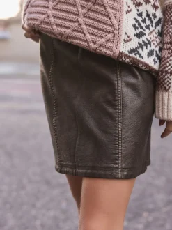 Next Marron en détresse - Mini jupe en cuir Faux Sale
