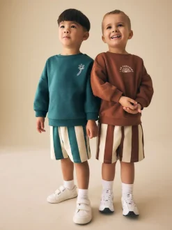 Next Marron et Bleu canard - Ensemble Sweat-shirt et Shorts à Col rond 2 (3mois -7ans) Hot