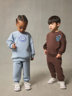 Next Marron et Bleu chocolat - Ensemble sweat et Joggings imprimé à Col rond (3mois-7ans) Outlet