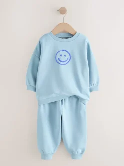 Next Marron et Bleu chocolat - Ensemble sweat et Joggings imprimé à Col rond (3mois-7ans) Outlet