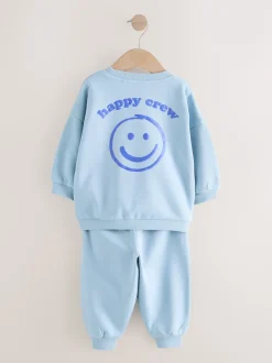 Next Marron et Bleu chocolat - Ensemble sweat et Joggings imprimé à Col rond (3mois-7ans) Outlet