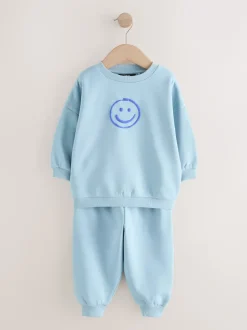 Next Marron et Bleu chocolat - Ensemble sweat et Joggings imprimé à Col rond (3mois-7ans) Outlet