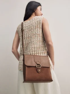 Next - Besace Sac de poche en cuir Marron fauve Discount