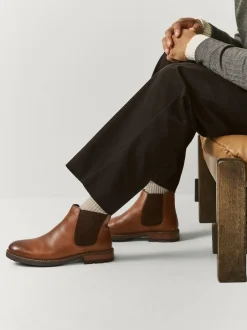 Next Marron fauve - Bottes Chelsea en cuir décontractées Hot