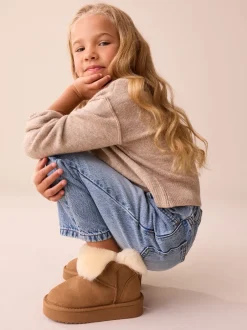 Next Marron fauve - Bottes déperlantes en daim véritable en peau de mouton Hot