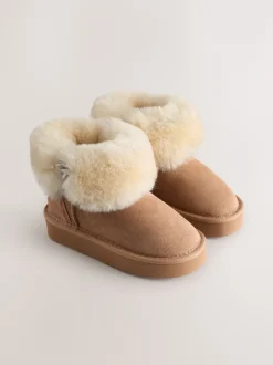 Next Marron fauve - Bottes déperlantes en daim véritable en peau de mouton Hot