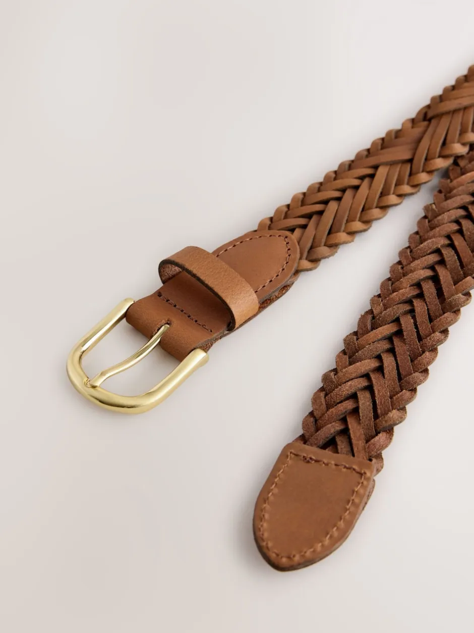 Next Marron fauve - Ceinture en cuir tressé à la main Sale
