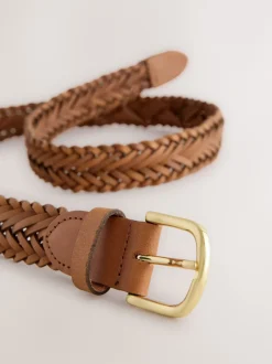 Next Marron fauve - Ceinture en cuir tressé à la main Sale