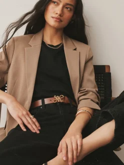 Next Marron fauve - Ceinture Regular Statement en cuir à boucle Clearance