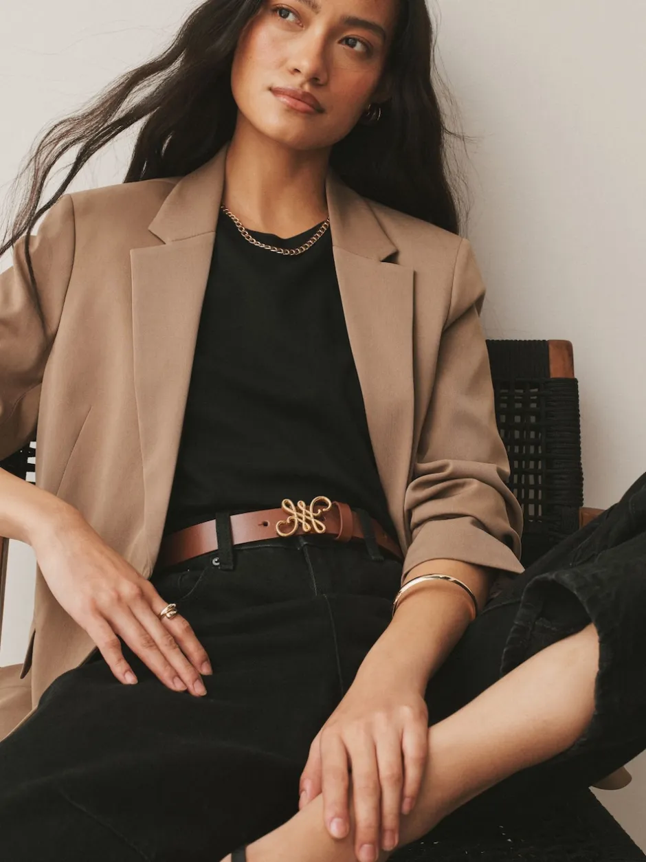 Next Marron fauve - Ceinture Regular Statement en cuir à boucle Clearance