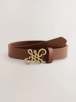 Next Marron fauve - Ceinture Regular Statement en cuir à boucle Clearance
