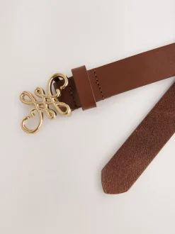 Next Marron fauve - Ceinture Regular Statement en cuir à boucle Clearance