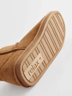 Next Marron fauve - Chaussons chaussons en daim doublés de fausse fourrure New