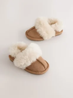Next Marron fauve - Chaussons doublés en peau de mouton en daim New