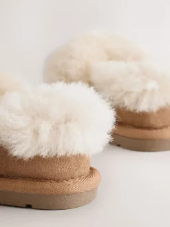 Next Marron fauve - Chaussons doublés en peau de mouton en daim New