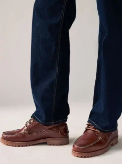 Next Marron fauve - Chaussures bateau en cuir à semelle crantée Best