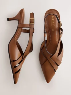 Next Marron fauve - Chaussures à talons Forever Comfort® en cuir tressé à bout pointu et à bride arrière New