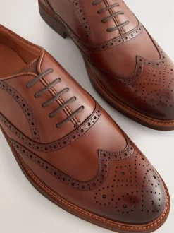 Next Marron fauve - Chaussures Oxford Wingcap en cuir Sale