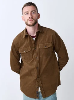 Next Marron fauve - Chemise en velours côtelé à manches longues style western Online