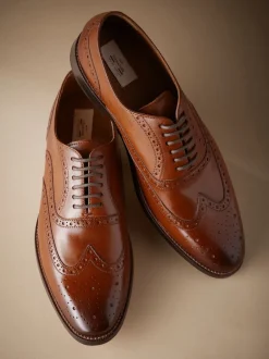 Next Marron fauve - Coupe classique - Chaussures Signature Brogue Wingcap en cuir italien Best
