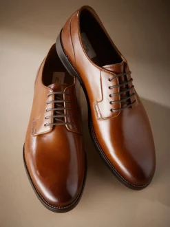Next Marron fauve - Coupe classique - Signature Leather Sole Derby Chaussures Outlet