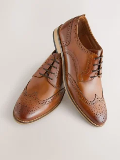 Next Marron fauve - Coupe classique - Chaussures Brogue en cuir à semelle contrastante Outlet
