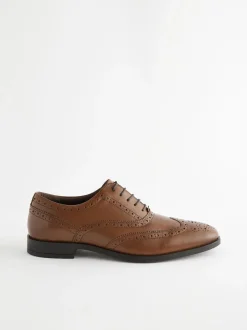 Next Marron fauve - Coupe large - Chaussures Richelieu Oxford en cuir Discount